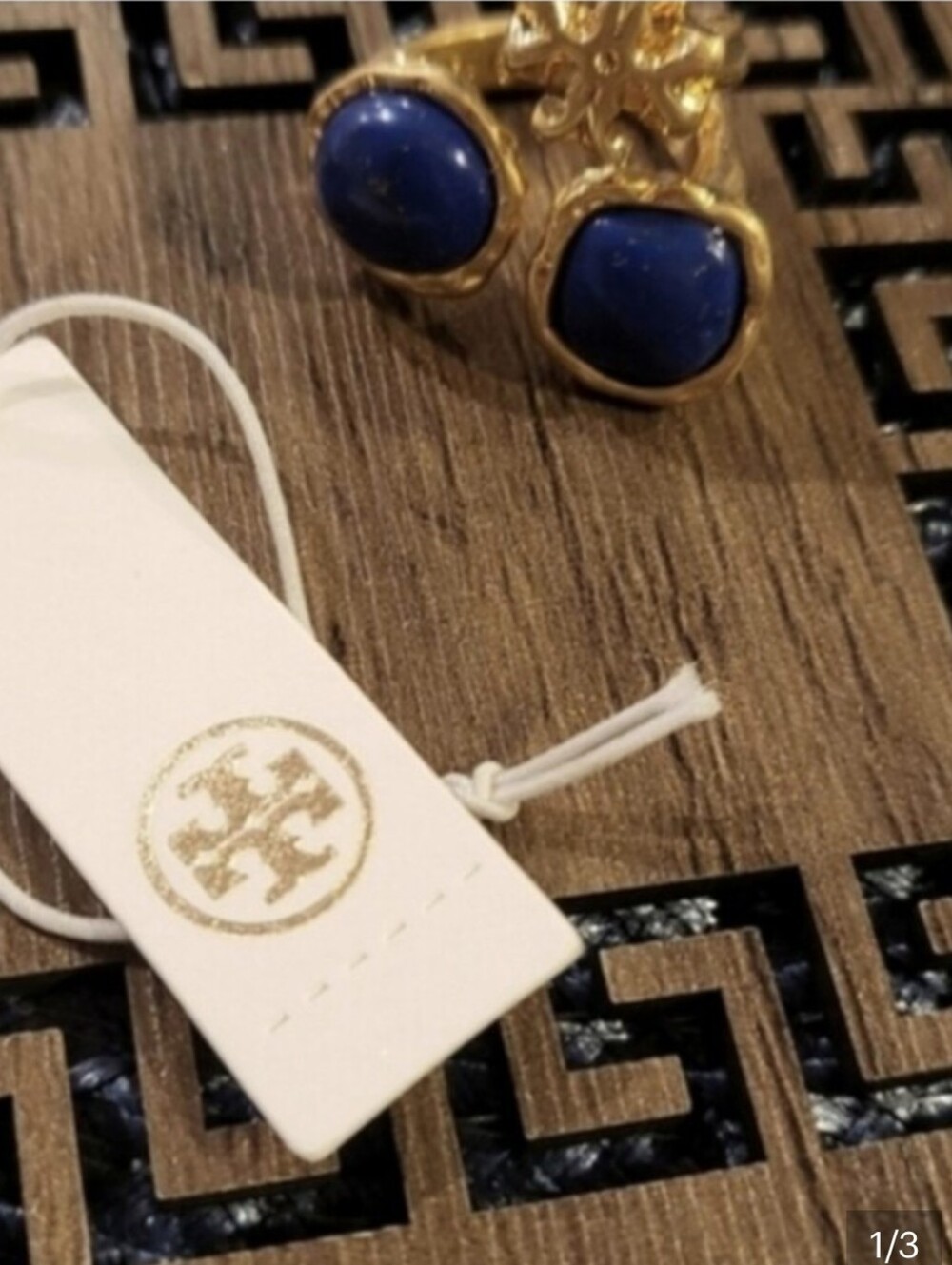 Tory Burch Gold-tone Ring Size 7 with Blue Stones